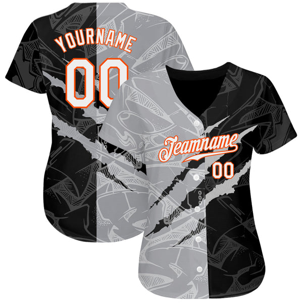 Custom Graffiti Pattern White Gray-Orange 3D Scratch Authentic Baseball Jersey alternate