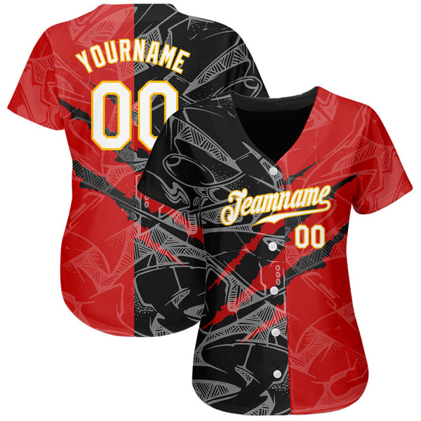 Custom Graffiti Pattern White Black-Yellow 3D Scratch Authentic Baseball Jersey alternate