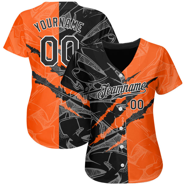 Custom Graffiti Pattern Black-Orange 3D Scratch Authentic Baseball Jersey alternate