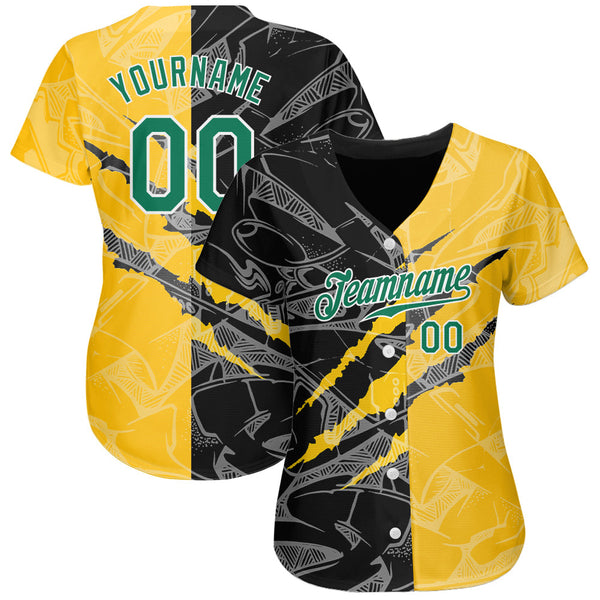 Custom Graffiti Pattern Kelly Green Yellow-Black 3D Scratch Authentic Baseball Jersey alternate