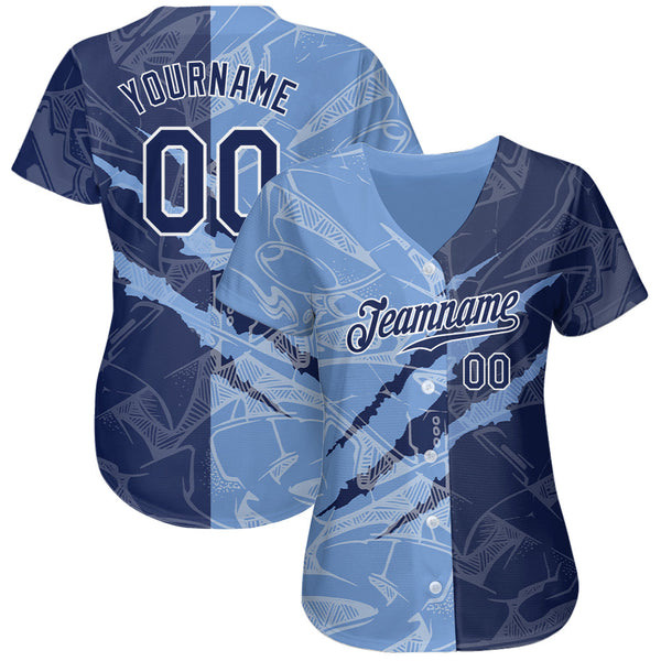 Custom Graffiti Pattern Navy-Light Blue 3D Scratch Authentic Baseball Jersey alternate