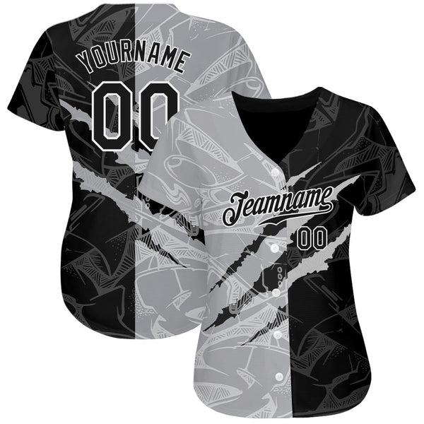 Custom Graffiti Pattern Black-Gray 3D Scratch Authentic Baseball Jersey alternate