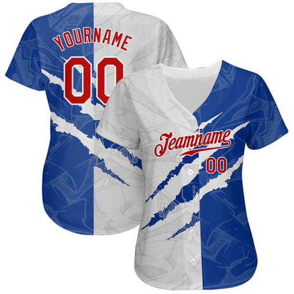 Custom Graffiti Pattern Red-Royal 3D Scratch Authentic Baseball Jersey alternate