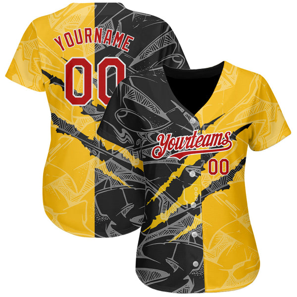Custom Graffiti Pattern Red Yellow-Black 3D Scratch Authentic Baseball Jersey alternate