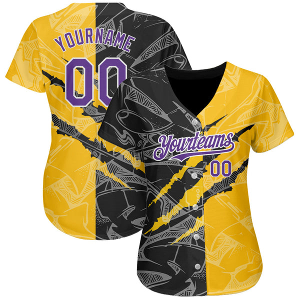 Custom Graffiti Pattern Purple Yellow-Black 3D Scratch Authentic Baseball Jersey alternate