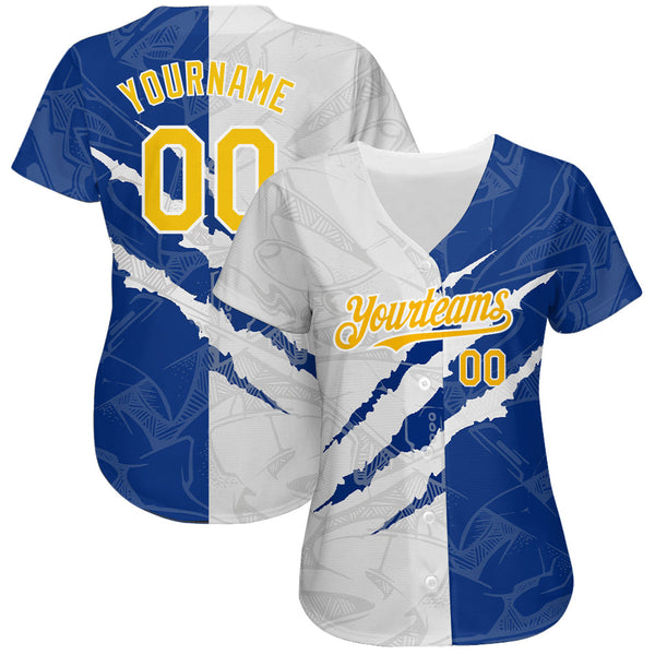 Custom Graffiti Pattern Yellow-Royal 3D Scratch Authentic Baseball Jersey alternate