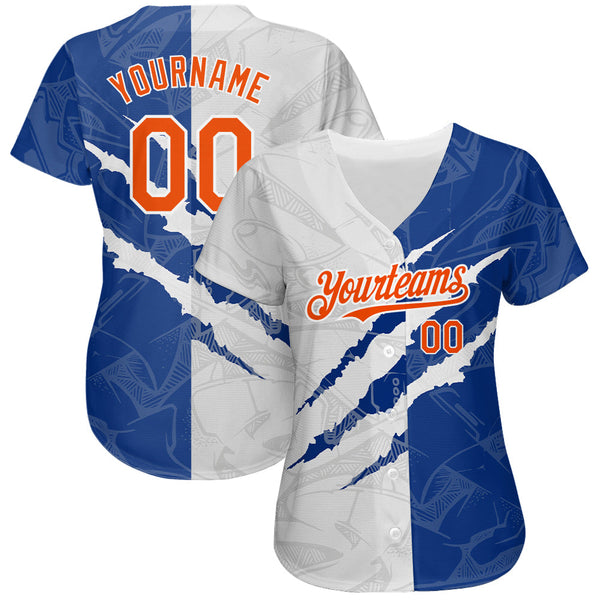 Custom Graffiti Pattern Orange-Royal 3D Scratch Authentic Baseball Jersey alternate