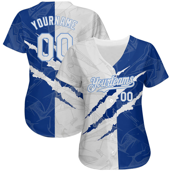 Custom Graffiti Pattern White Royal-Light Blue 3D Scratch Authentic Baseball Jersey alternate