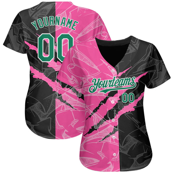 Custom Graffiti Pattern Kelly Green Black-Pink 3D Scratch Authentic Baseball Jersey alternate