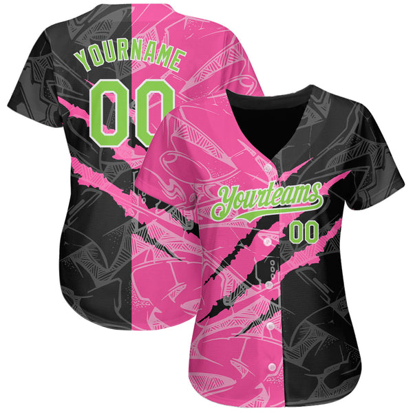 Custom Graffiti Pattern Neon Green Black-Pink 3D Scratch Authentic Baseball Jersey alternate