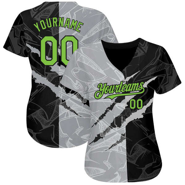 Custom Graffiti Pattern Neon Green Black-Gray 3D Scratch Authentic Baseball Jersey alternate