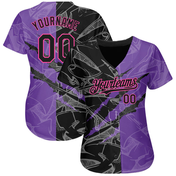 Custom Graffiti Pattern Black Purple-Pink 3D Scratch Authentic Baseball Jersey alternate