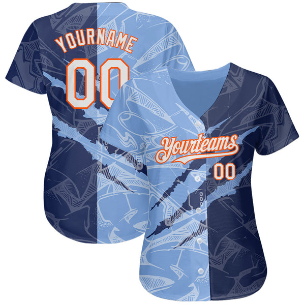 Custom Graffiti Pattern White Navy Light Blue-Orange 3D Scratch Authentic Baseball Jersey alternate
