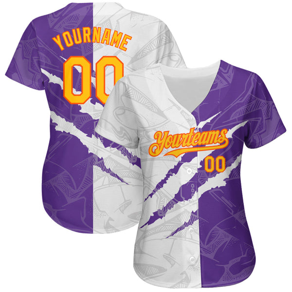 Custom Graffiti Pattern Orange Purple-Gold 3D Scratch Authentic Baseball Jersey alternate