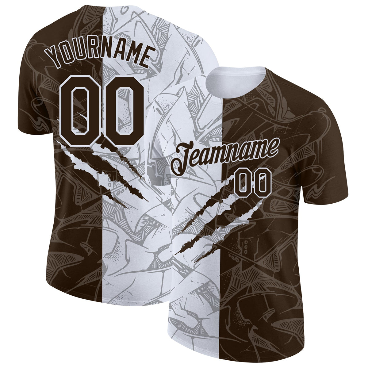 Custom Graffiti Pattern Brown-White Scratch 3D Performance T-Shirt