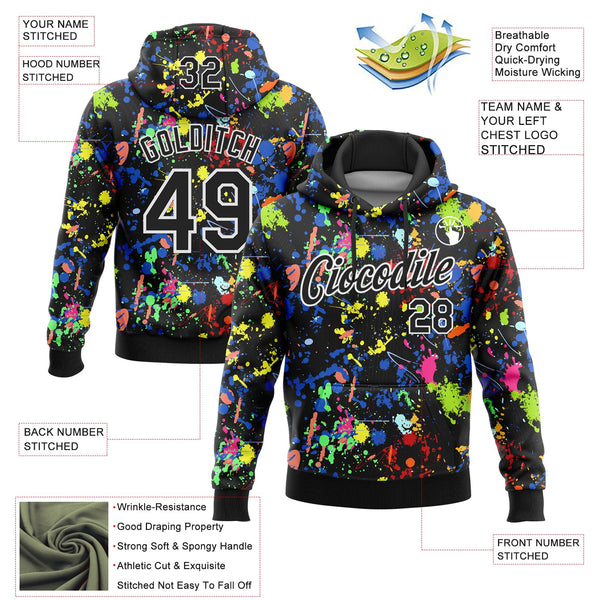 Custom Stitched Graffiti Pattern Black-White 3D Splash Grunge Art Sports Pullover Sweatshirt Hoodie alternate