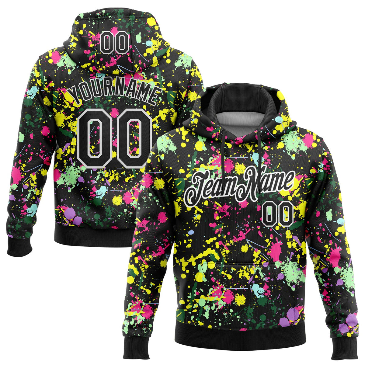 Custom Stitched Graffiti Pattern Black-White 3D Splash Grunge Art Sports Pullover Sweatshirt Hoodie