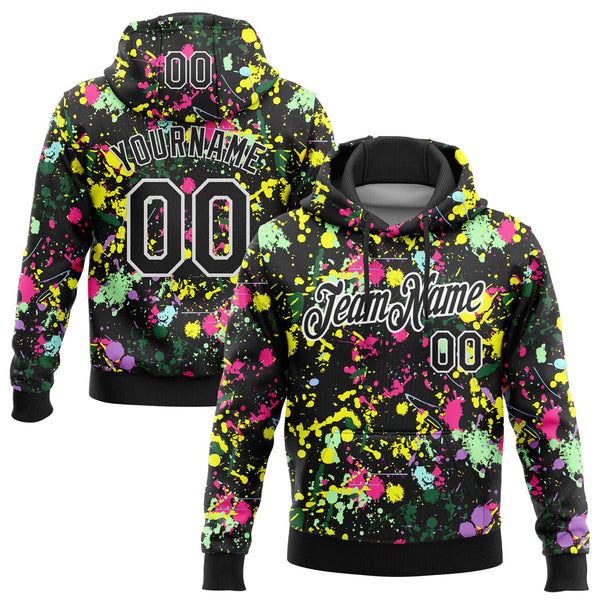 Custom Stitched Graffiti Pattern Black-White 3D Splash Grunge Art Sports Pullover Sweatshirt Hoodie