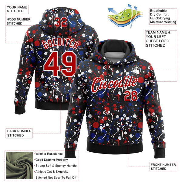 Custom Stitched Graffiti Pattern Red Black-White 3D Splash Grunge Art Sports Pullover Sweatshirt Hoodie alternate