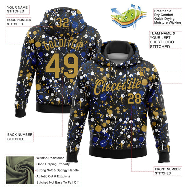 Custom Stitched Graffiti Pattern Old Gold-Black 3D Splash Grunge Art Sports Pullover Sweatshirt Hoodie alternate