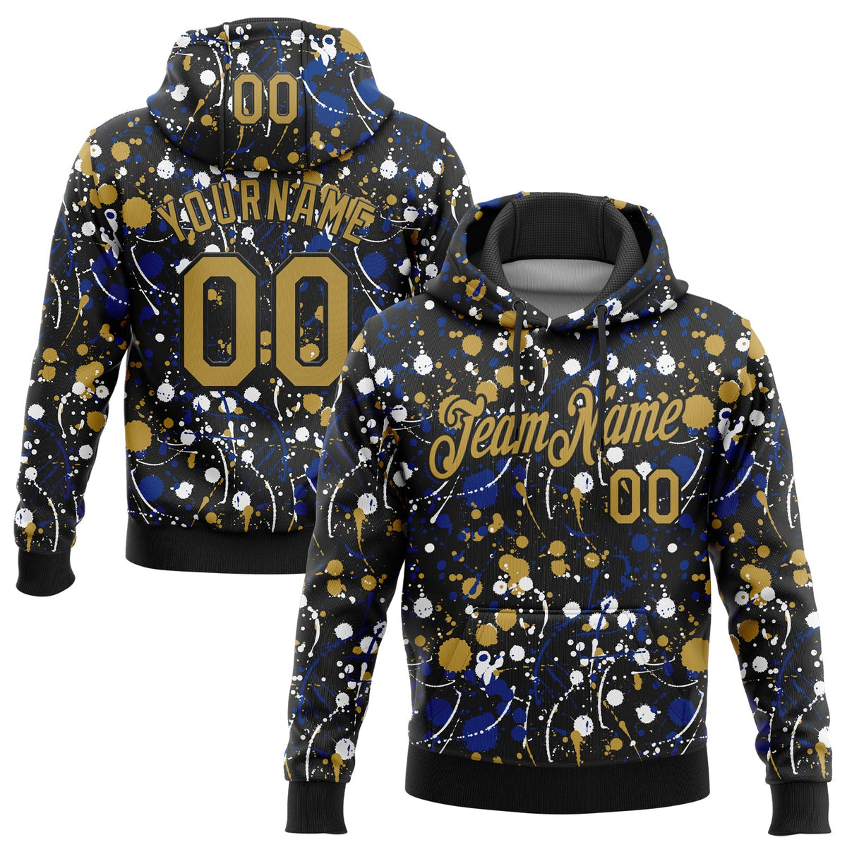 Custom Stitched Graffiti Pattern Old Gold-Black 3D Splash Grunge Art Sports Pullover Sweatshirt Hoodie