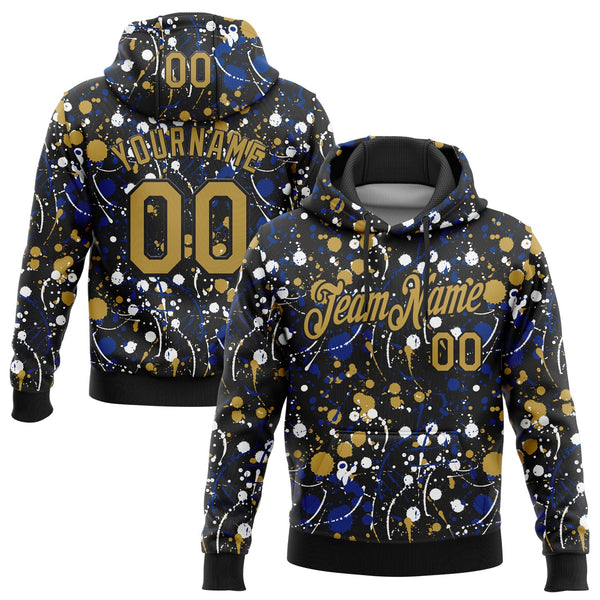 Custom Stitched Graffiti Pattern Old Gold-Black 3D Splash Grunge Art Sports Pullover Sweatshirt Hoodie