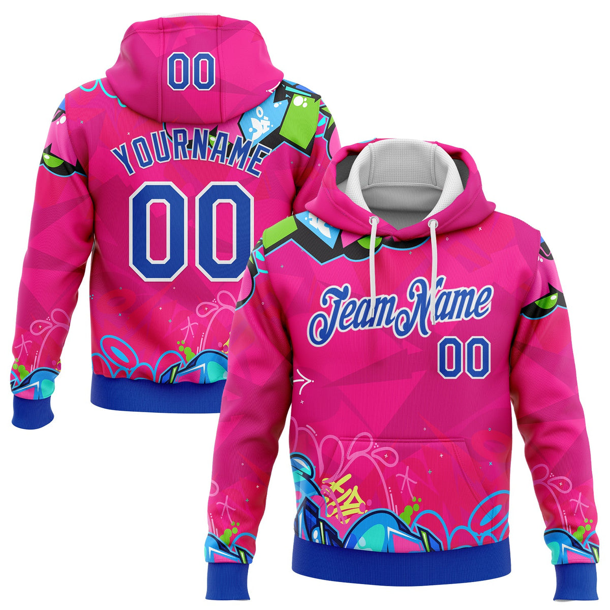Custom Stitched Graffiti Pattern Thunder Blue-White 3D Hiphop Abstract Urban Street Art Sports Pullover Sweatshirt Hoodie