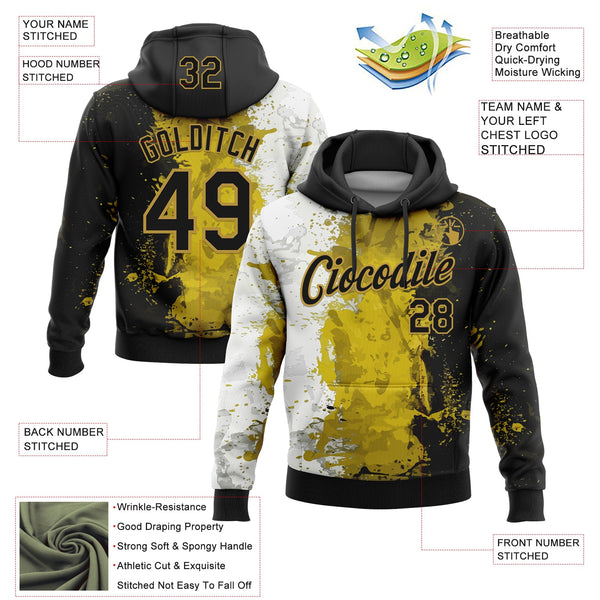 Custom Stitched Graffiti Pattern Black-Old Gold 3D Splash Grunge Art Sports Pullover Sweatshirt Hoodie alternate