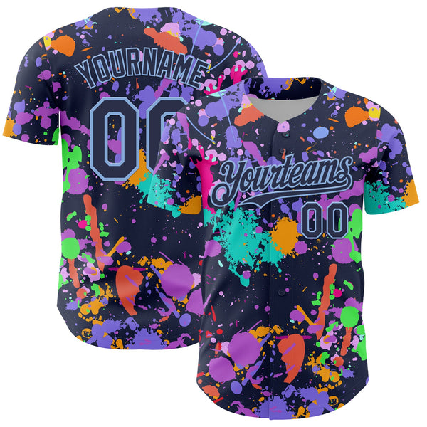 Custom Graffiti Pattern Navy-Light Blue Authentic Baseball Jersey