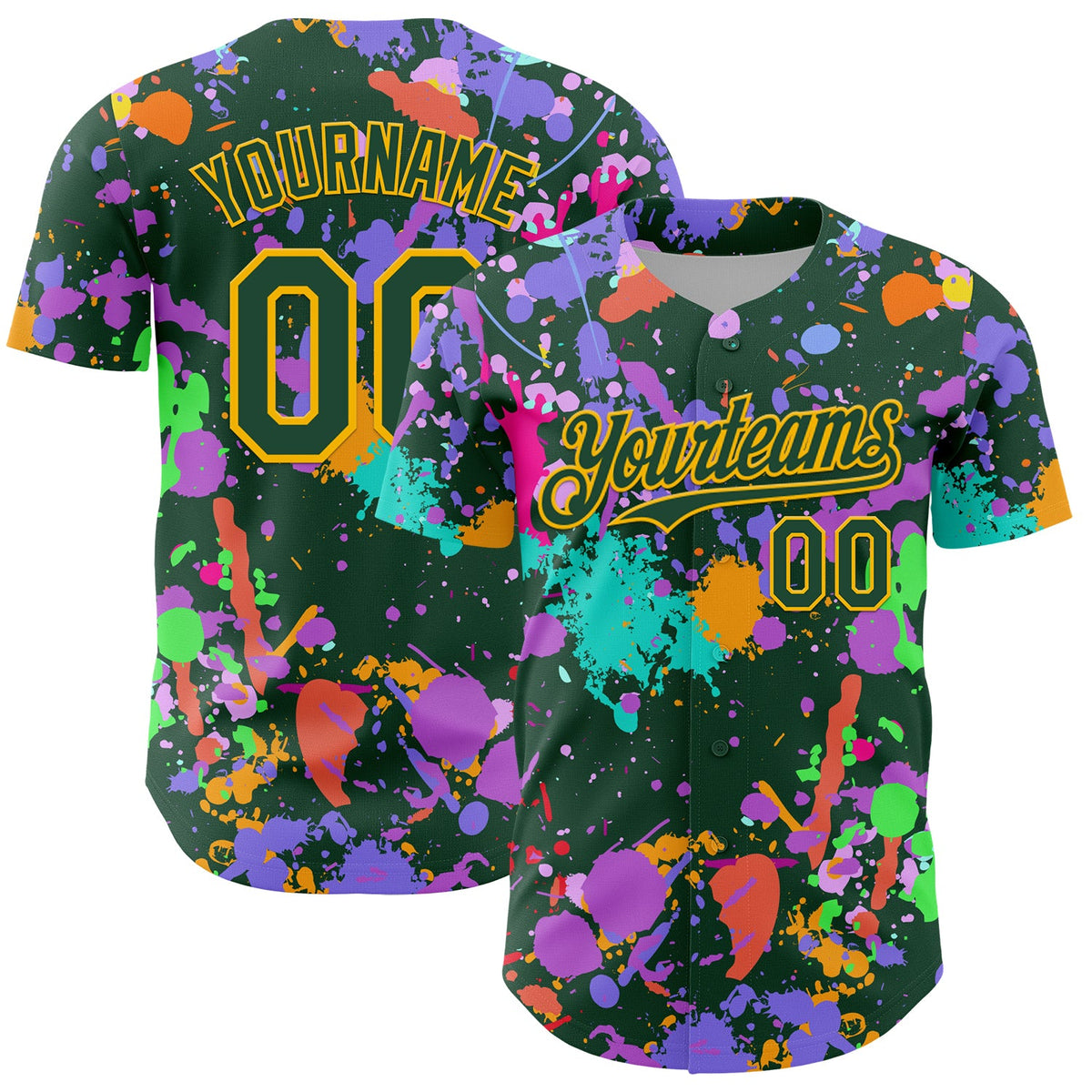 Custom Graffiti Pattern Green-Gold Authentic Baseball Jersey