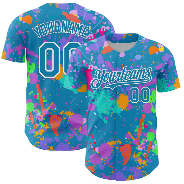 Custom Graffiti Pattern Panther Blue-White Authentic Baseball Jersey