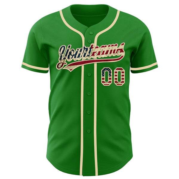 Custom Grass Green Vintage USA Flag-Cream Authentic Baseball Jersey alternate