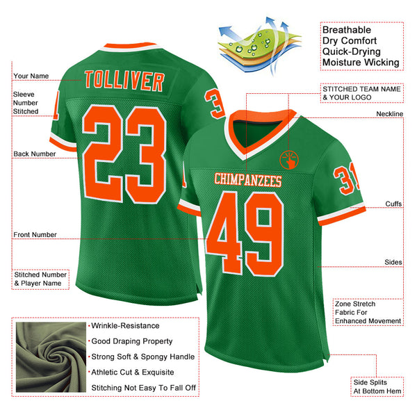 Custom Grass Green Orange-White Mesh Authentic Throwback Football Jersey alternate