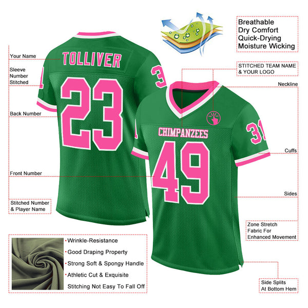 Custom Grass Green Pink-White Mesh Authentic Throwback Football Jersey alternate