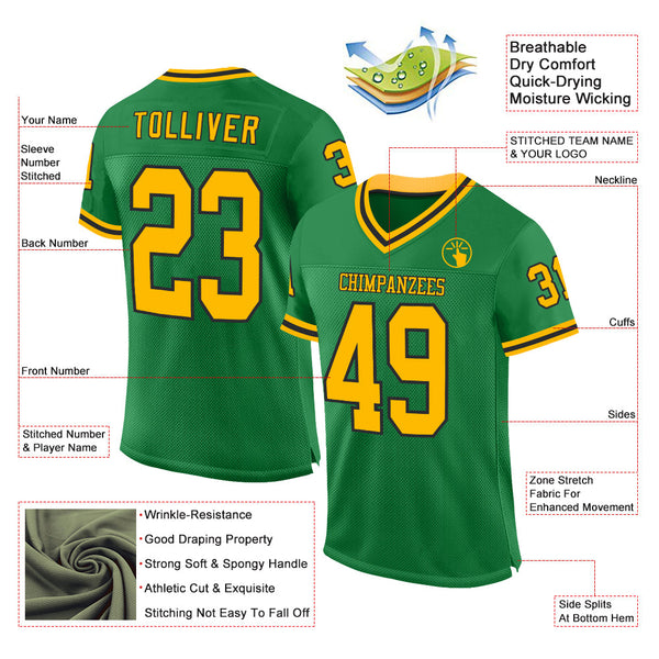 Custom Grass Green Gold-Black Mesh Authentic Throwback Football Jersey alternate