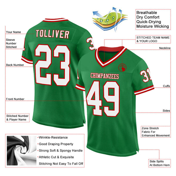 Custom Grass Green White-Red Mesh Authentic Throwback Football Jersey alternate