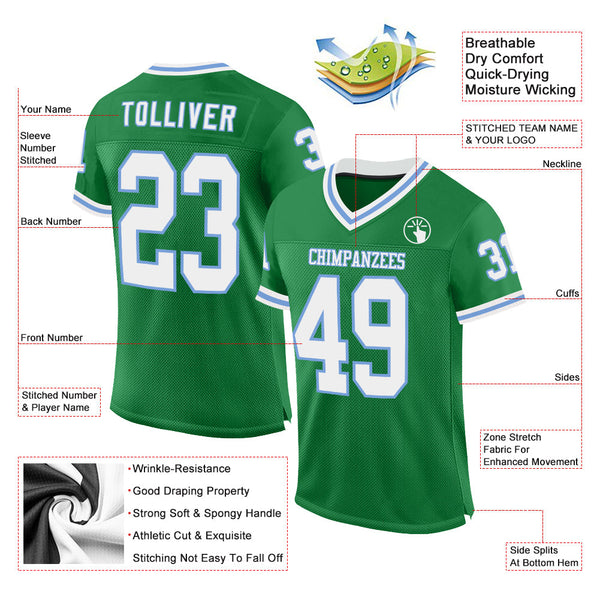 Custom Grass Green White-Light Blue Mesh Authentic Throwback Football Jersey alternate