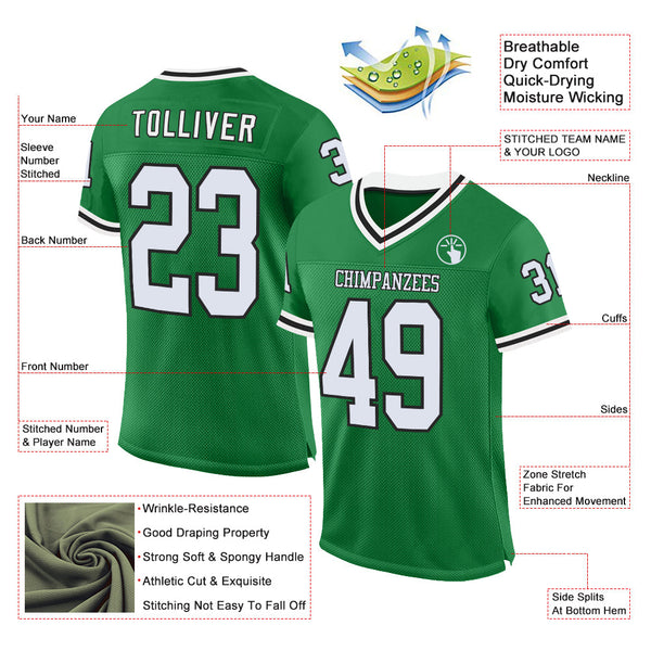 Custom Grass Green White-Black Mesh Authentic Throwback Football Jersey alternate