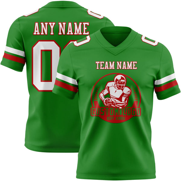 Custom Grass Green White-Red Authentic Football Jersey alternate