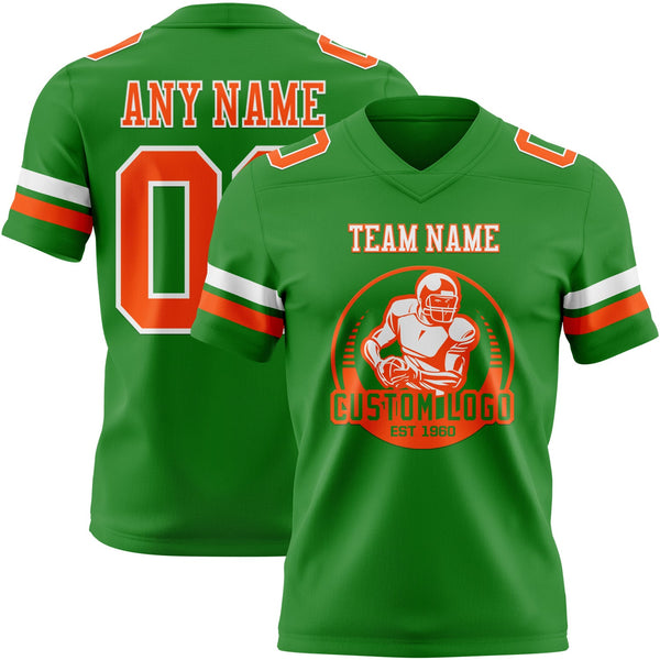 Custom Grass Green Orange-White Authentic Football Jersey alternate