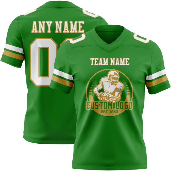 Custom Grass Green White-Old Gold Authentic Football Jersey alternate