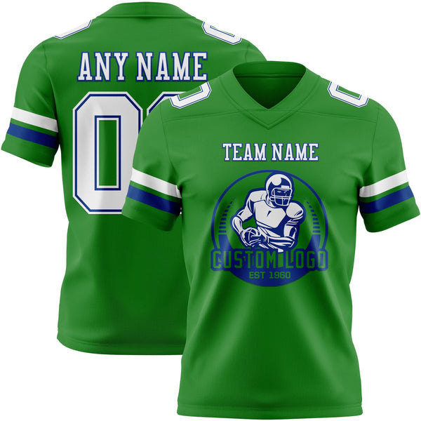 Custom Grass Green White-Royal Authentic Football Jersey alternate
