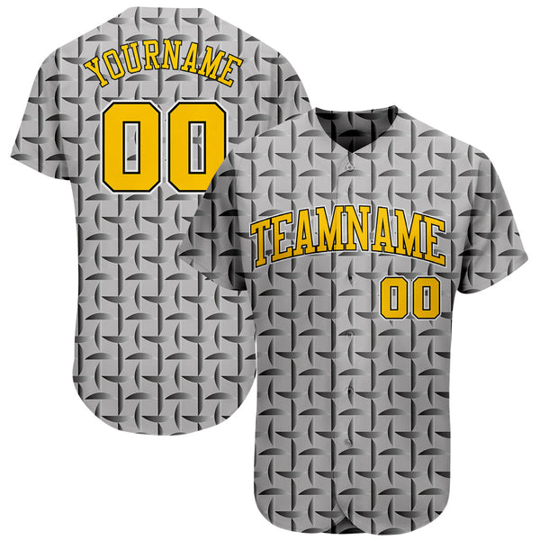 Custom Gray Gold-Black 3D Pattern Design Authentic Baseball Jersey