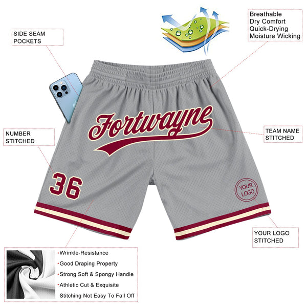 Custom Gray Maroon-Cream Authentic Throwback Basketball Shorts alternate