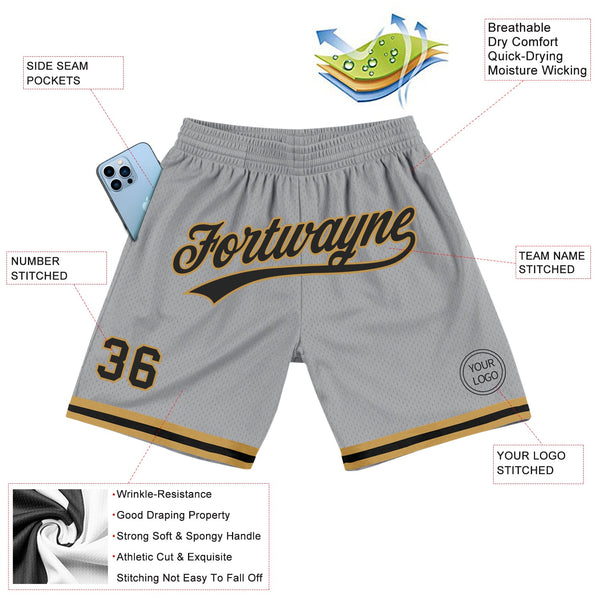 Custom Gray Black-Old Gold Authentic Throwback Basketball Shorts alternate