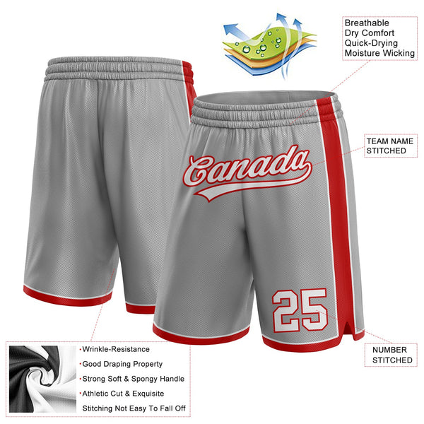 Custom Gray White-Red Authentic Basketball Shorts alternate