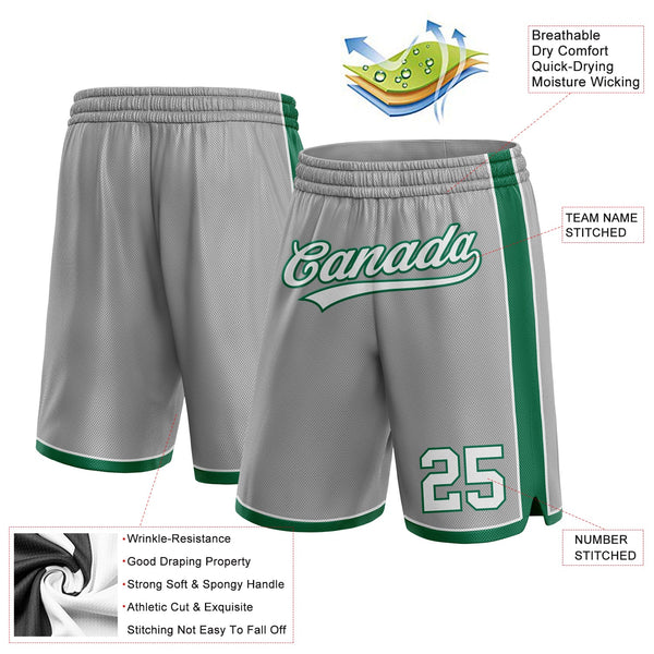 Custom Gray White-Kelly Green Authentic Basketball Shorts alternate