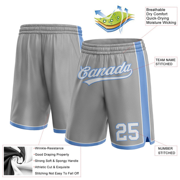 Custom Gray White-Light Blue Authentic Basketball Shorts alternate