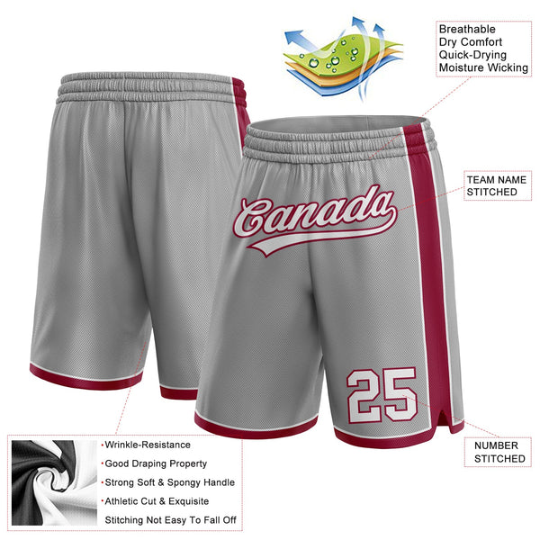 Custom Gray White-Maroon Authentic Basketball Shorts alternate
