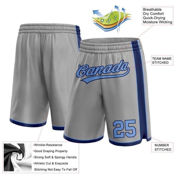 Custom Gray Light Blue-Navy Authentic Basketball Shorts alternate